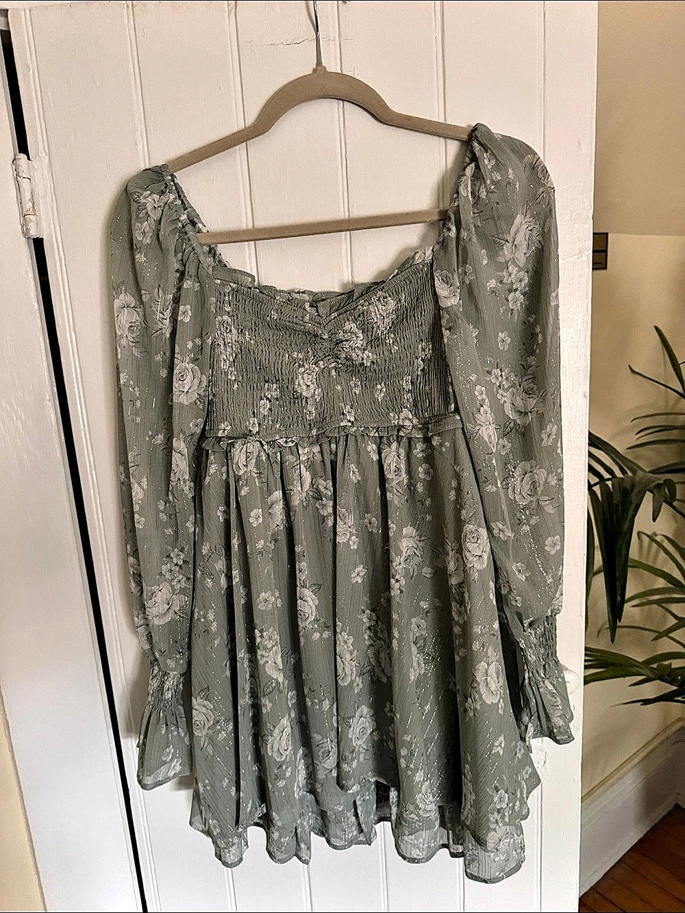 Altr’d State- Smocked Mini Dress in Green NWT